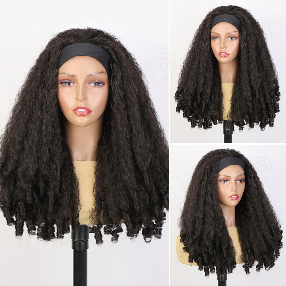Foreign trade European and American women's headscarf wig, Yaki ice silk hairband, screw-curled long curly hair wig
