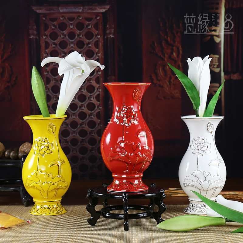 Buddha Front Offering Flower Vase Pair Ceramic Flower Holder Guanyin Pure Water Bottle Home Living Room Flower Vase Decoration
