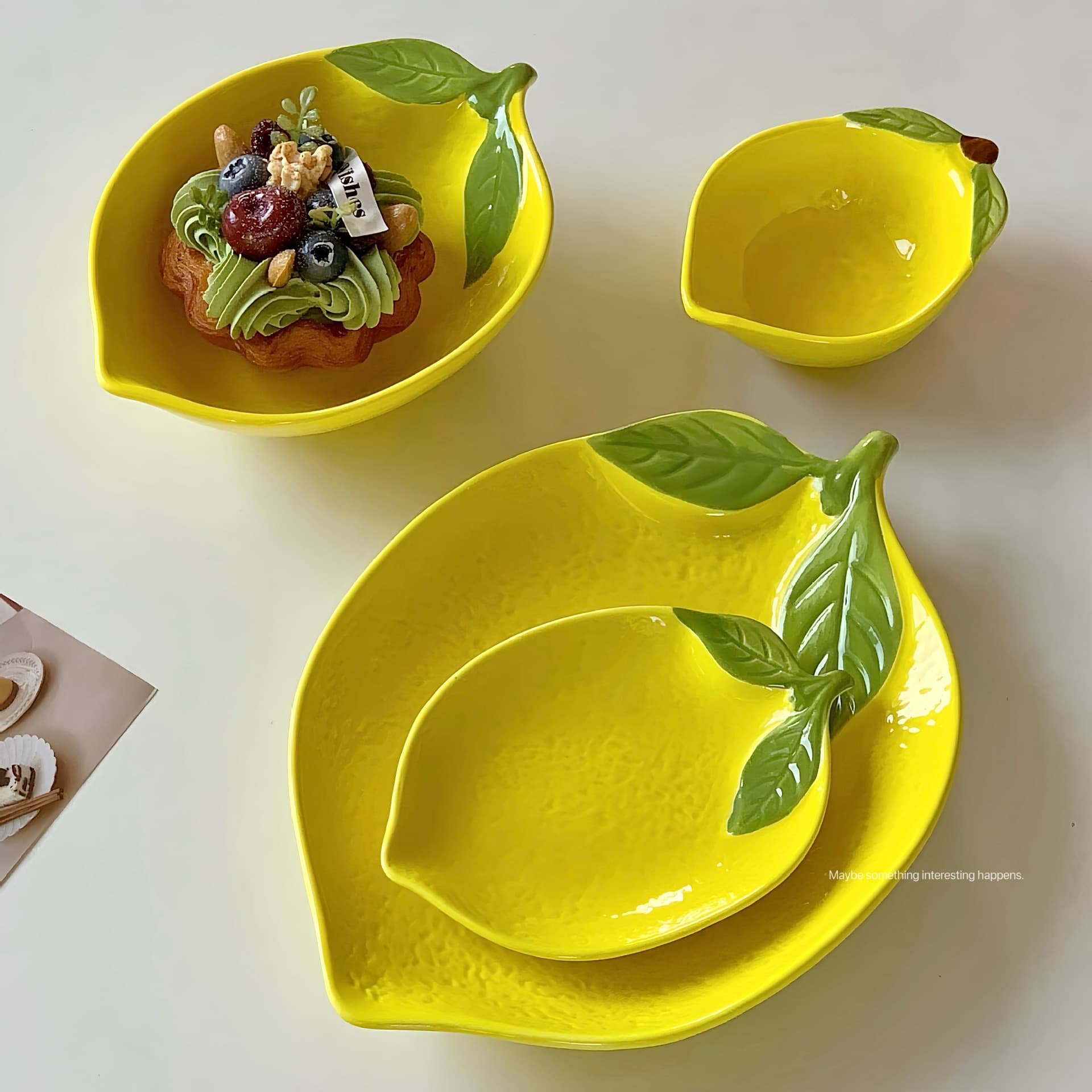Cartoon lemon shaped plate ins style high-looking tableware set household ceramic fruit plate personalized snack plate