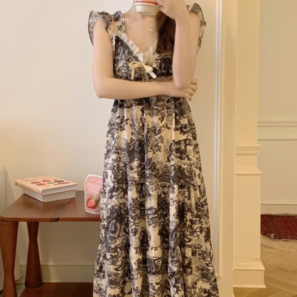 Korean Style Three Color Strap Lace Trim Sleepwear New Summer Collection for Ladies Feminine Looking Home Clothes Nightgown