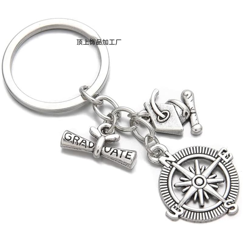 European and American cross-border graduation gift keychain, compass bachelor's cap metal pendant, personalized creative gift