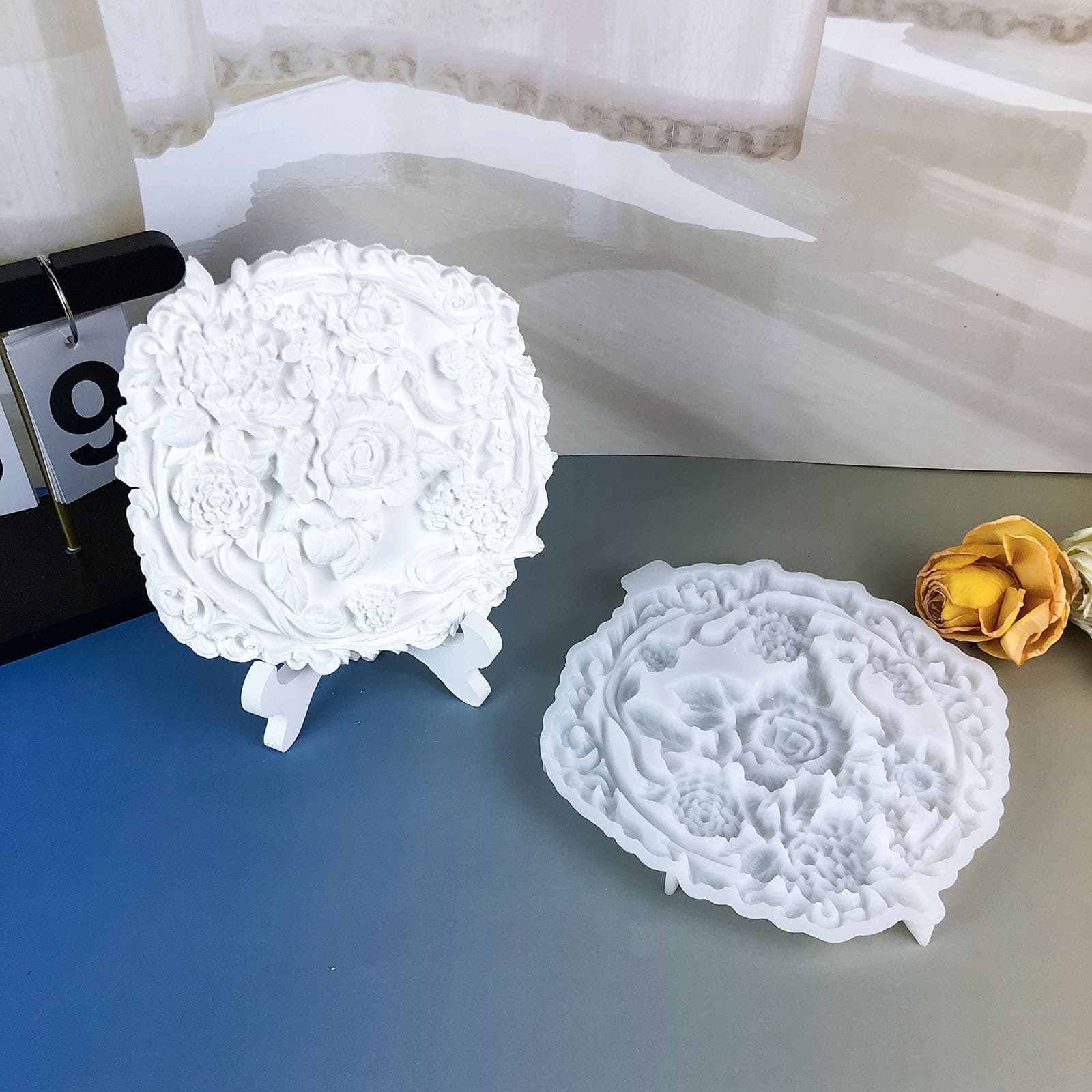 X0753 Flower Disc Desktop Decoration Cement Plaster Mold DIY Silicone Mold