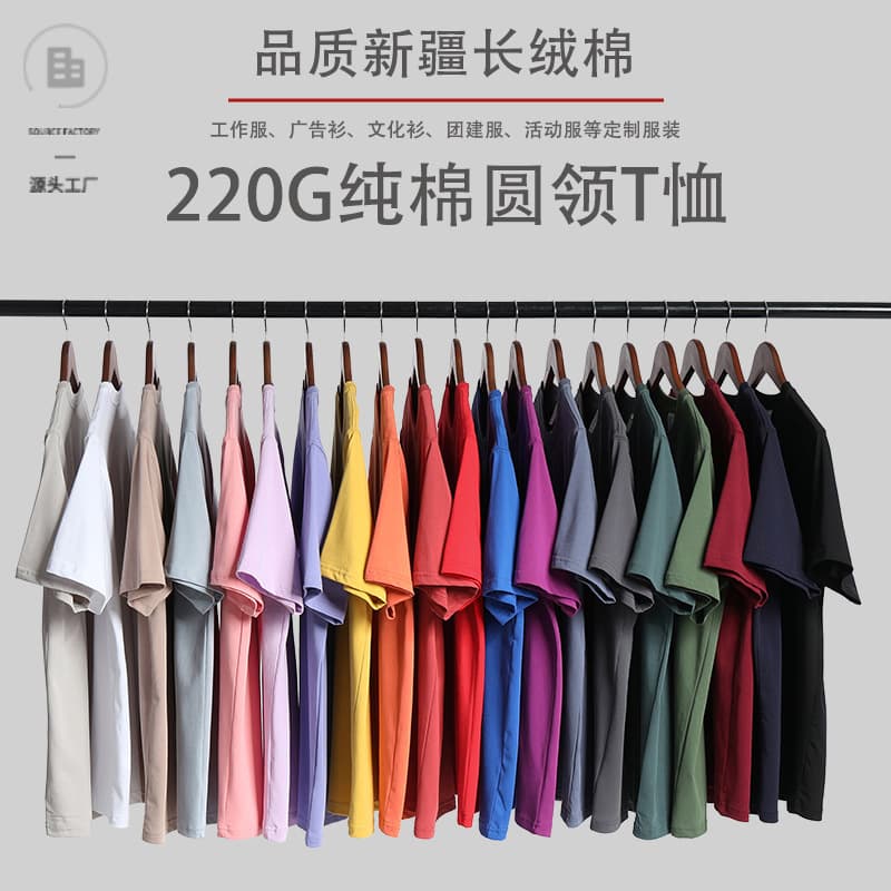 220g Heavyweight Japanese Pure Cotton Crew Neck Short Sleeve T-Shirt for Men and Women, Group Advertising Workwear Blank Tee, Streetwear Brand Wholesale