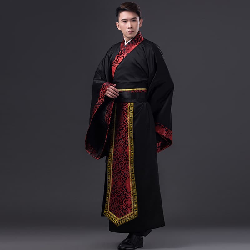Yichao'er Ancient Costume Men's Hanfu Tang Dynasty Black Straight Robe Stage Costume