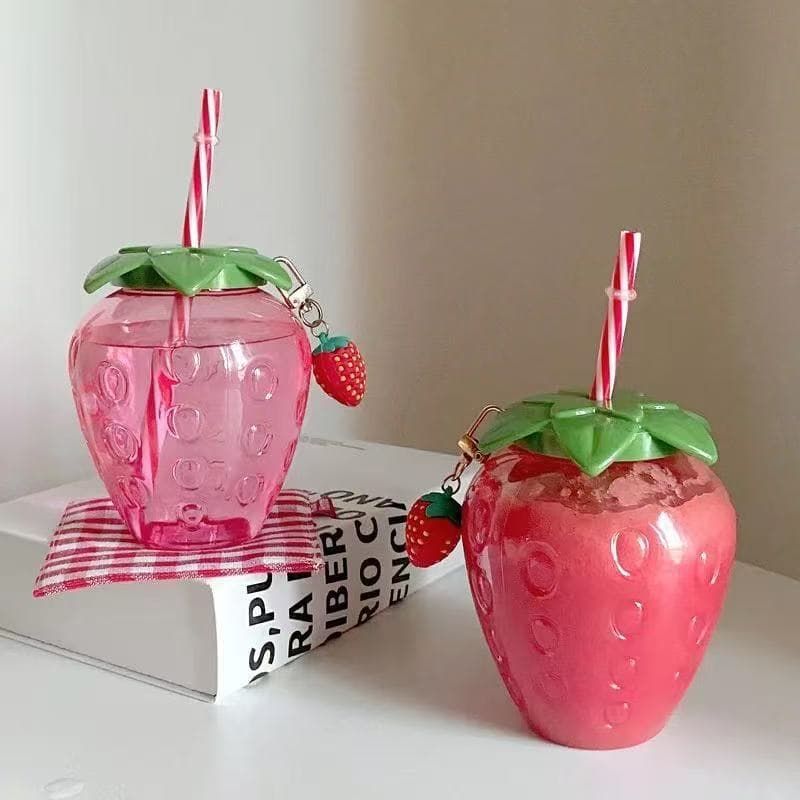 Ins style cute transparent high-looking straw cup disposable water cup plastic cup cross-border strawberry cup wholesale