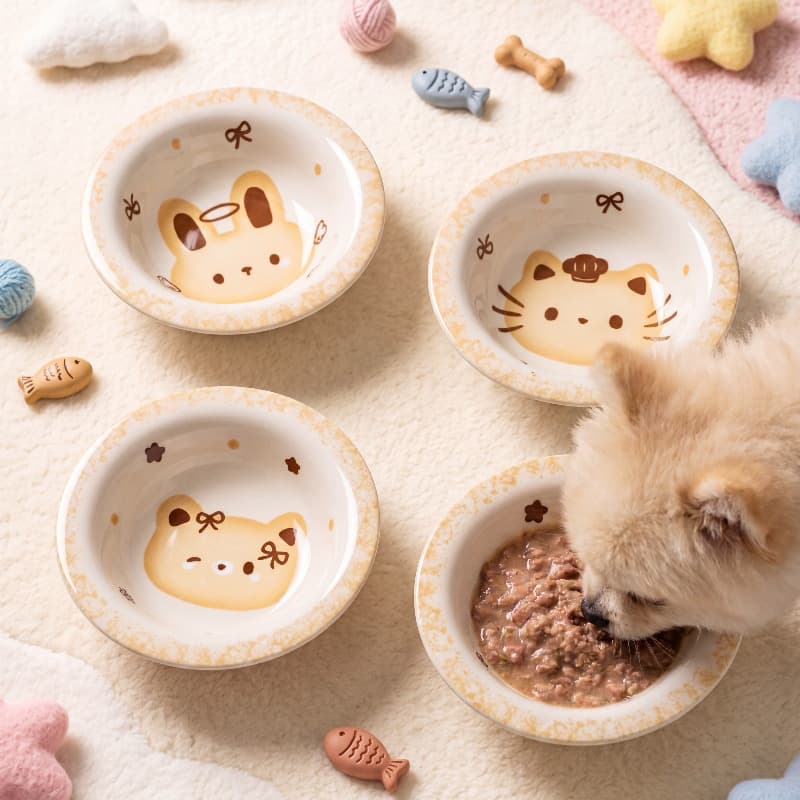 Pet Bowl Cute Cat Food Bowl Dog Water Bowl Dog-Specific Neck-Protecting Wide-Mouth Dog Food Dish Cat Canned Food Bowl