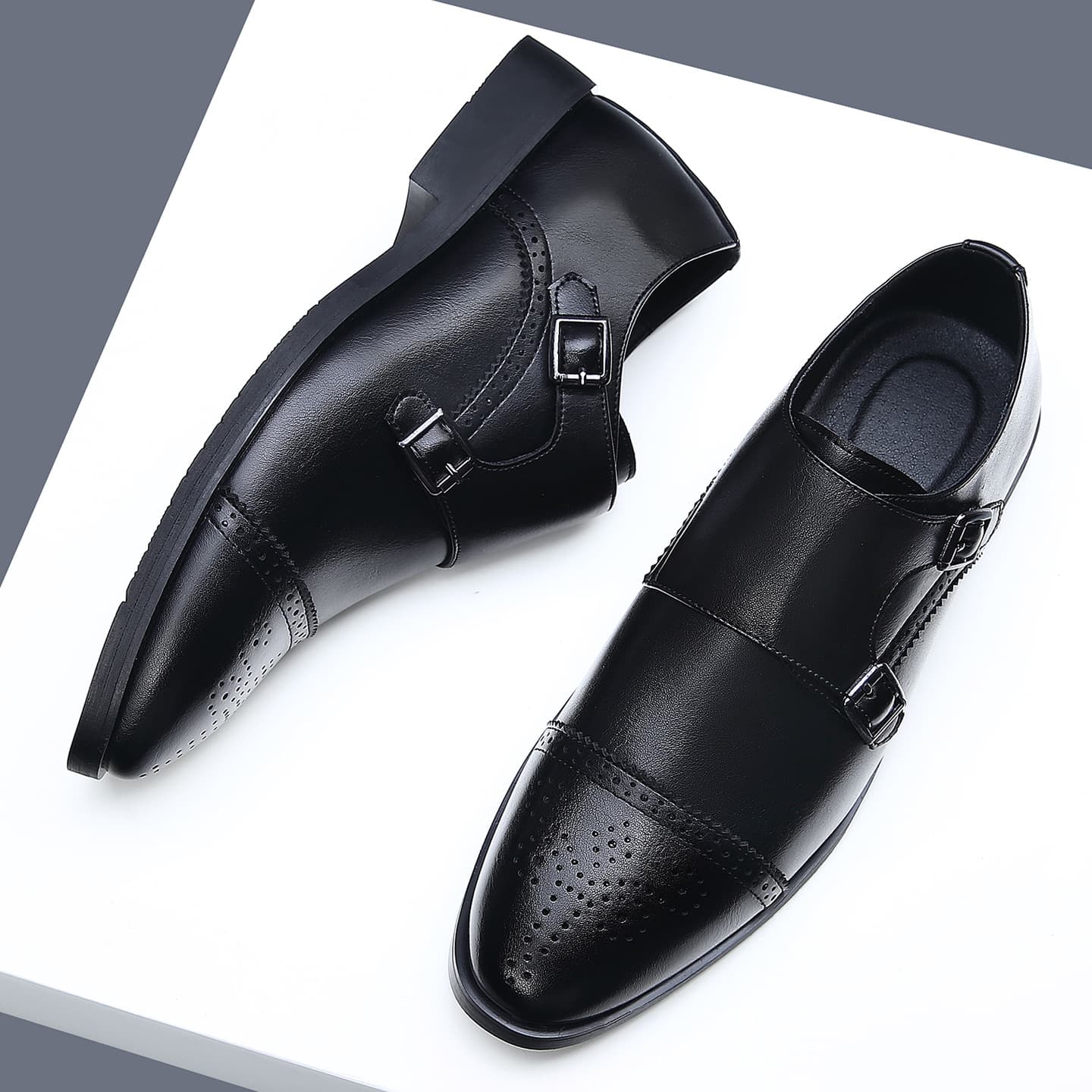 Business Formal Leather Shoes for Men Monk Strap Dress Shoes Carved Casual British Style Brogues Groom Wedding Shoes