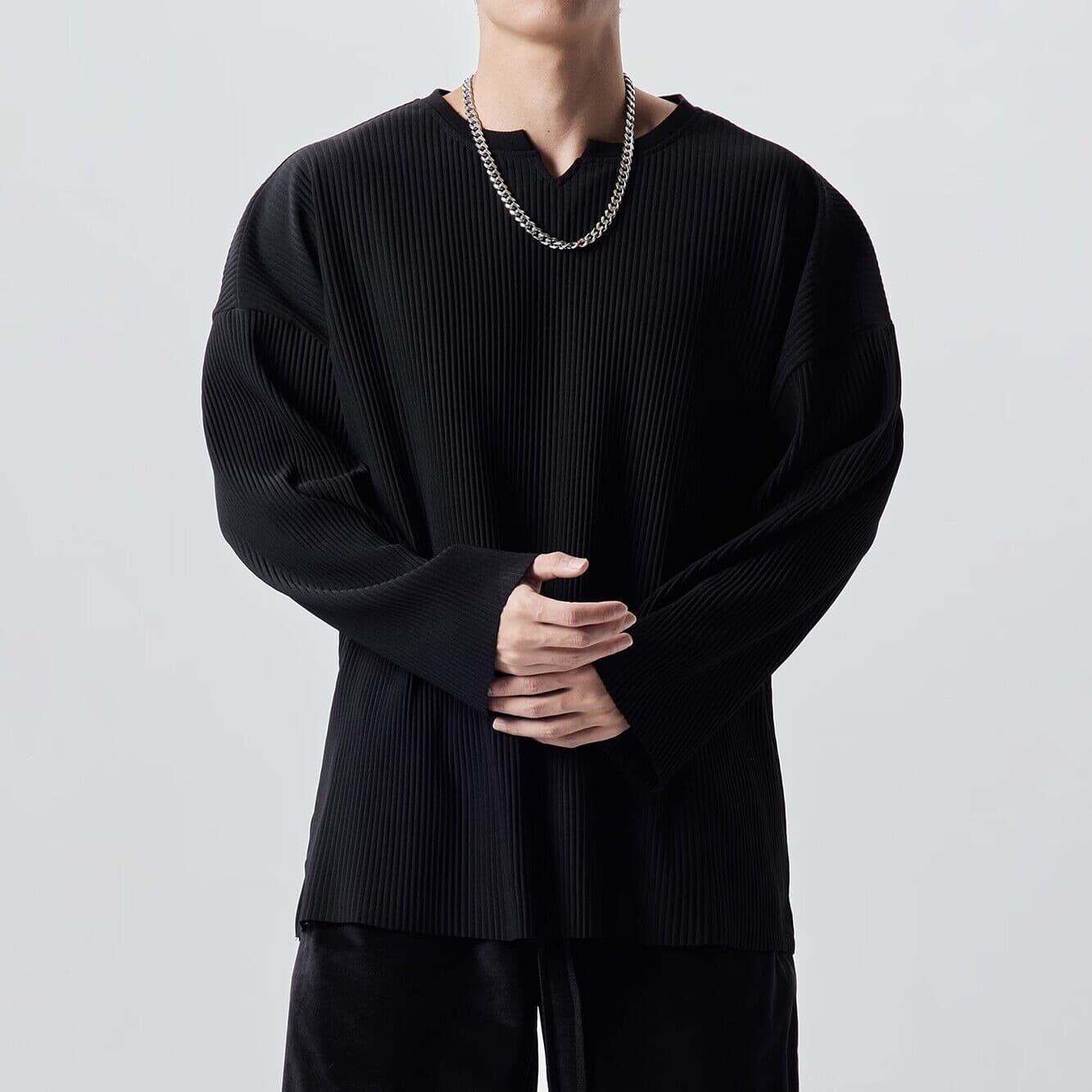 Autumn v-neck long-sleeved T-shirt bottoming shirt for men large size solid color texture drape casual T-shirt 2026 trendy men's autumn and winter