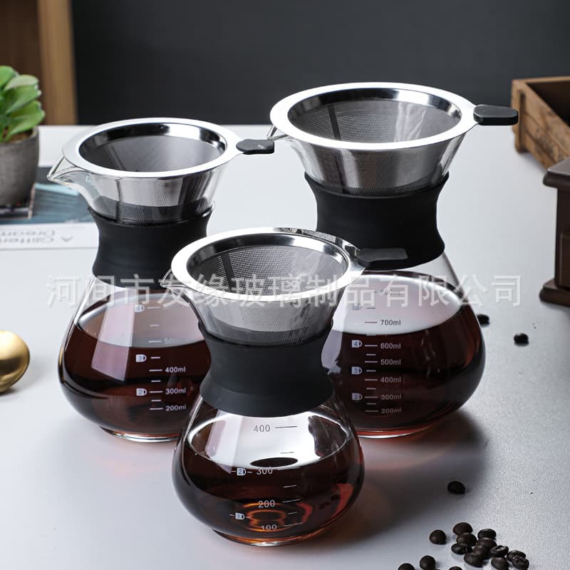 Glass Coffee Pot Hand Brewing Pot Sharing Pot Coffee Set Coffee Pot with Filter Net Can Add Logo Factory in Stock Simple Style