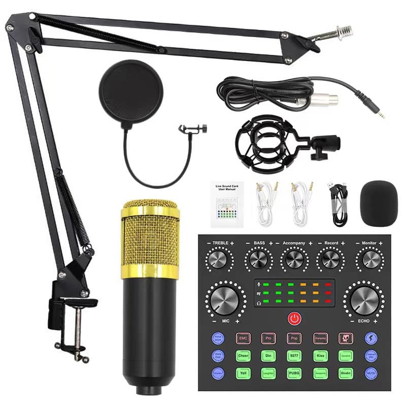 Cross-Border V8S English Live Streaming Sound Card BM800 Cantilever Microphone Set Mobile Phone Sound Card Live Streaming Microphone Complete Kit