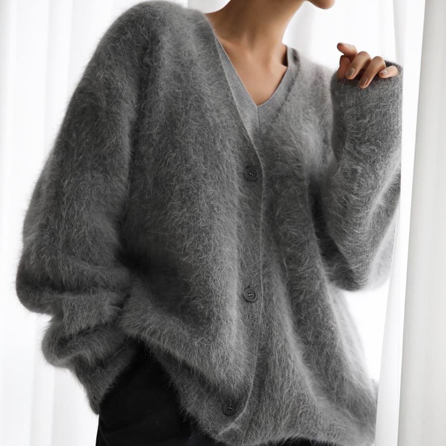 Cross-border Faux Mink Knit Cardigan Sweater for Women 2025 Fall Winter Loose Long Sleeve V-Neck Coat