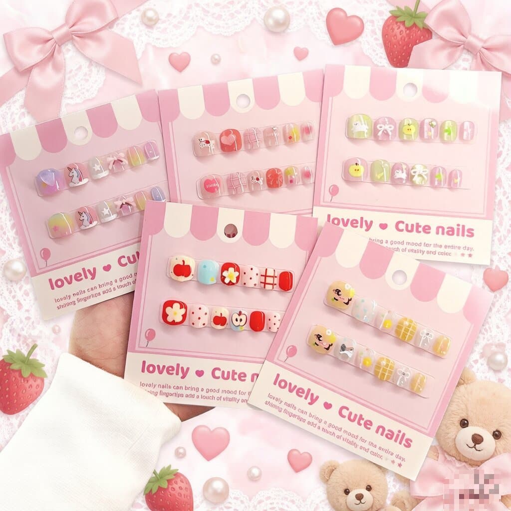 Cross-border new product 12 pieces of jelly glue wearable nail stickers for children, cute embossed nail art stickers for children