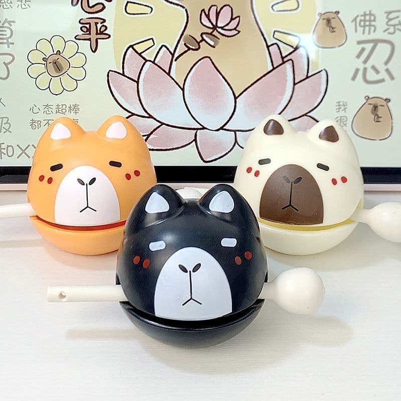 Buddhist-style Retractable Wooden Fish Percussion Stress Reliever - Cartoon Mindfulness Ornament for Office Cute Emotion Control at Workstation