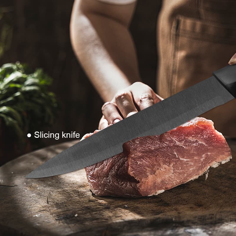 Factory Direct Kitchen Knife Set 5-Piece Stainless Steel Black Titanium Coated Chef Knife, Vegetable Knife, Fruit Knife, Bread Knife Gift