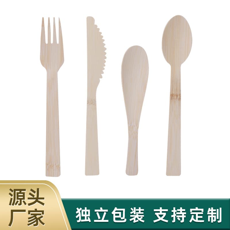 Customizable bamboo cutlery set manufacturer wholesale disposable bamboo knives forks spoons utensils for fruit and cake