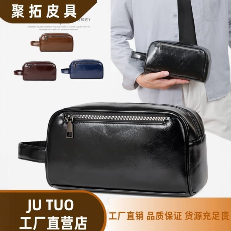 Japanese Men's Business Clutch Bag Soft Leather Large Capacity High-End Handbag PU Leather Handheld Bag