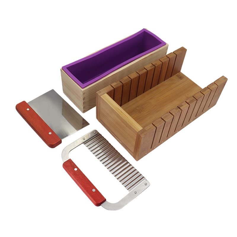 1200ml Silicone Soap Mold Soap Cutter Set with Wave Knife, Flat Knife, Wooden Box, Wooden Soap Cutter