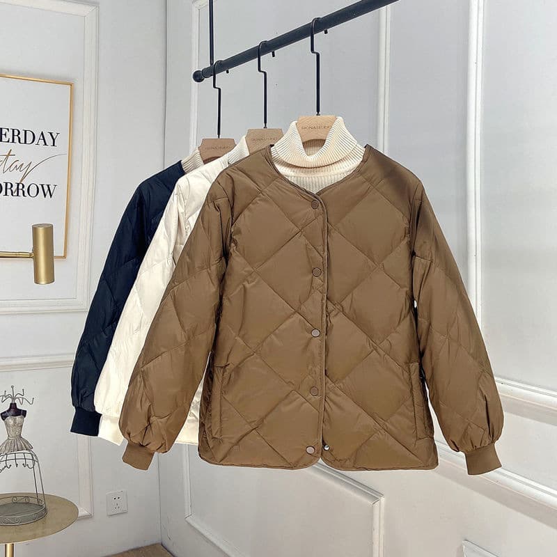 2023 Spring/Autumn New Style Down Cotton Jacket Women's Short Length Lightweight Collarless Japanese Diamond Quilted Cotton Coat Casual Trendy Outerwear