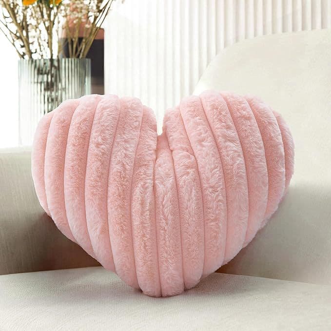Pink Plush Heart Pillow Cover, Princess Bedroom Living Room Decorative Cushion for Valentine's Day, Car Seat Cushion