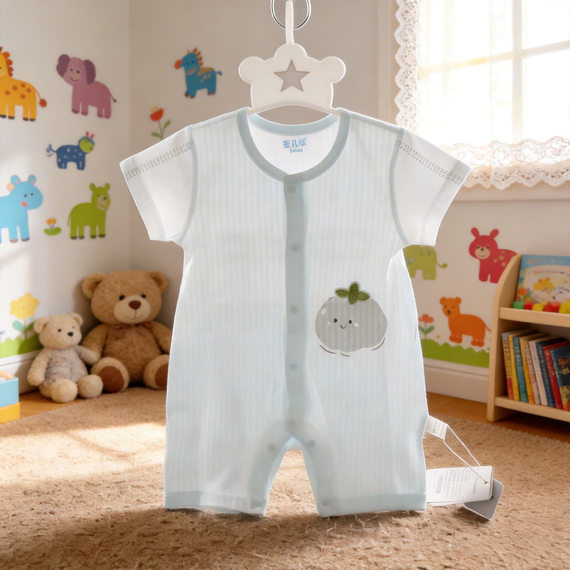 Baby Romper Summer Short Sleeve Thin Bodysuit Cartoon Crawling Outfit Newborn Baby Clothes Size 73-90