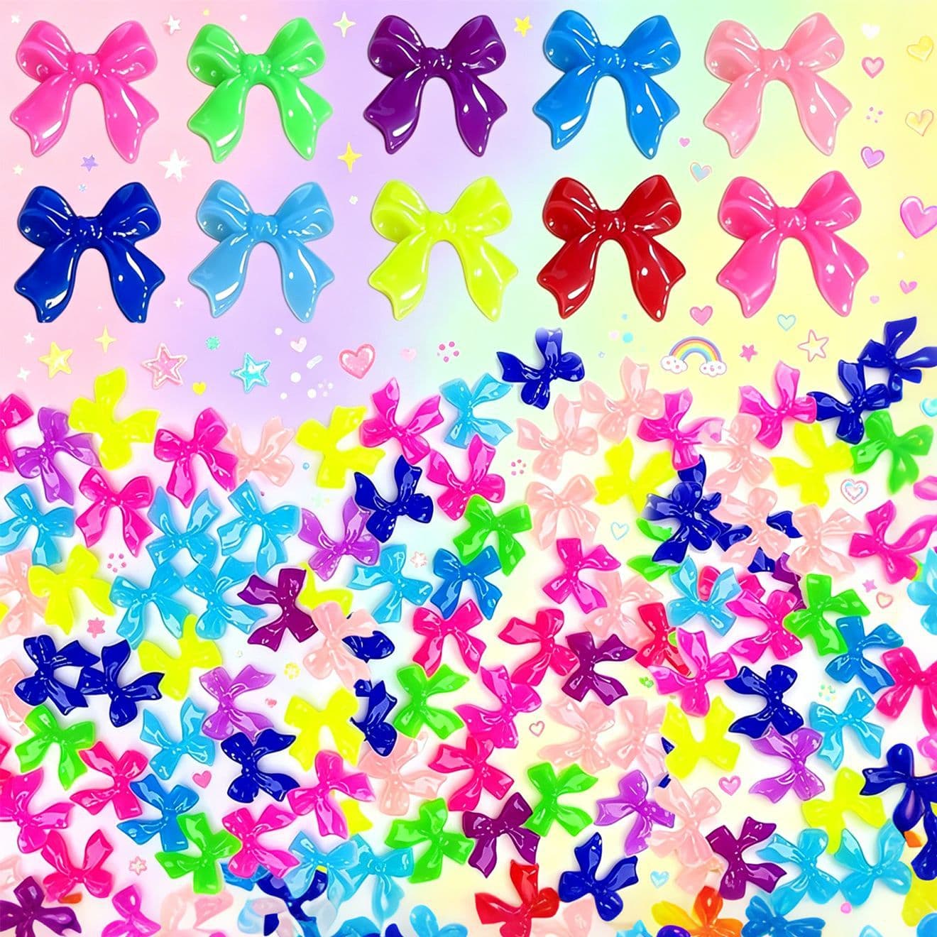 Dopamine macaron bow nail art resin jewelry rainbow multi-color streamer three-dimensional bow DIY accessories