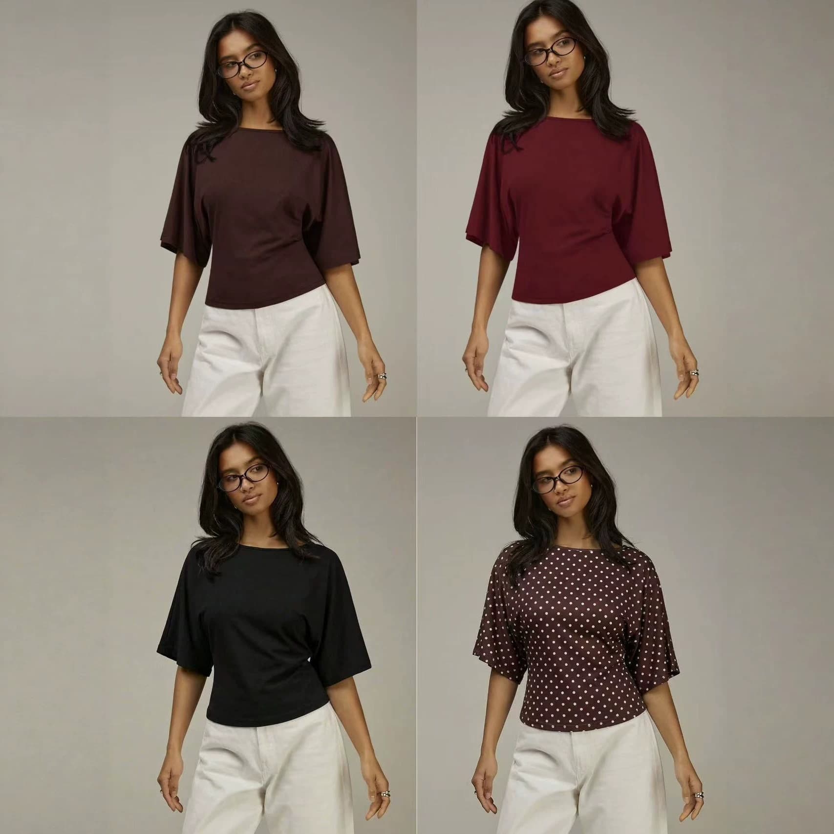 European and American cross-border commuting temperament fashionable shirt Solid color retro polka dot casual commuting slim and versatile top