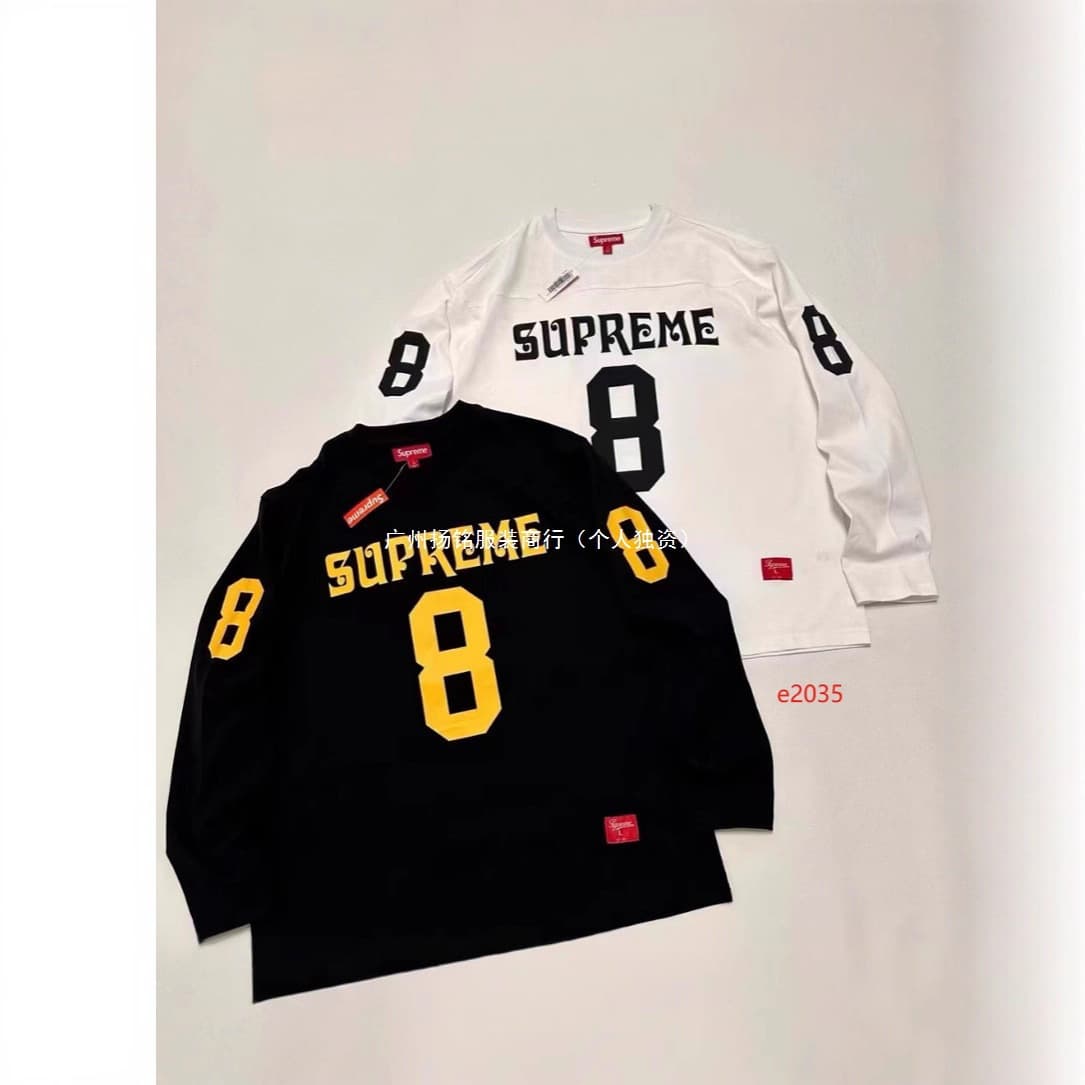 Digital supreme round neck long sleeve American trendy classic football jersey printed ribbed high street top T-shirt for men and women