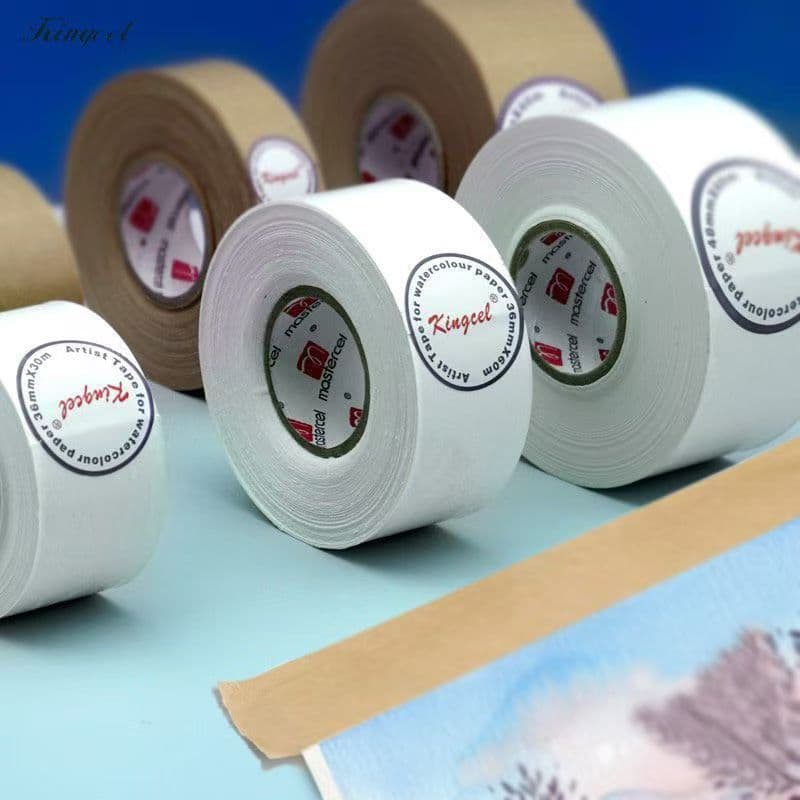 Water-activated gummed tape for mounting watercolor paper, edge-taping, and painting, water-soluble kraft paper tape