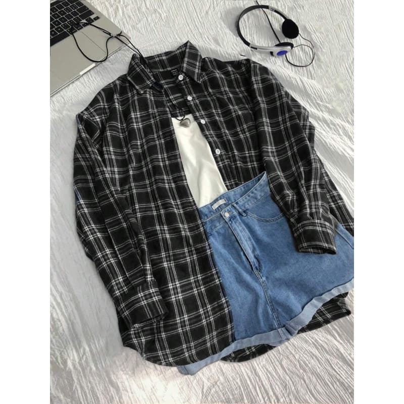 E 12201 Brushed Plaid Mens Shirt Brushed plaid casual shirt cross-border
