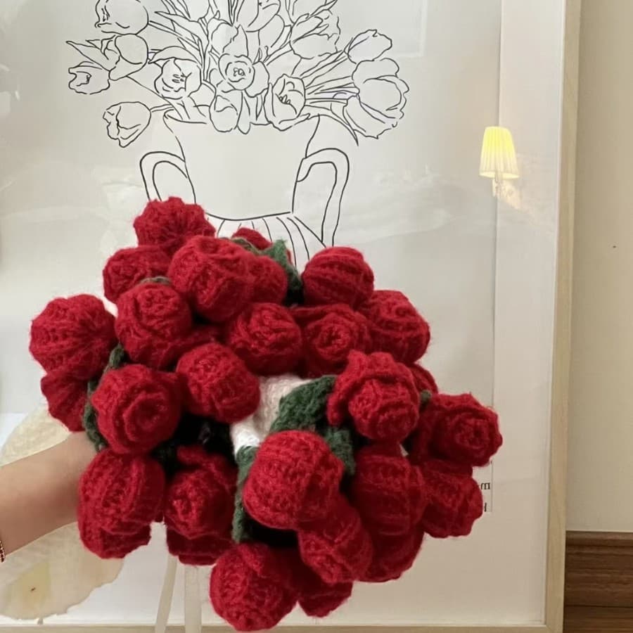 Ready-Made Handmade Blanket Crochet Rose Bouquet Blanket Valentine's Day Gift for Friends Wedding Gift
