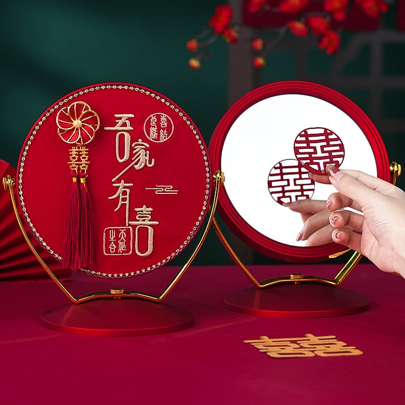 Wedding Dowry Mirror Pair with Tassels Red Bride Gift Mirror for Bride Preparation Wedding Supplies