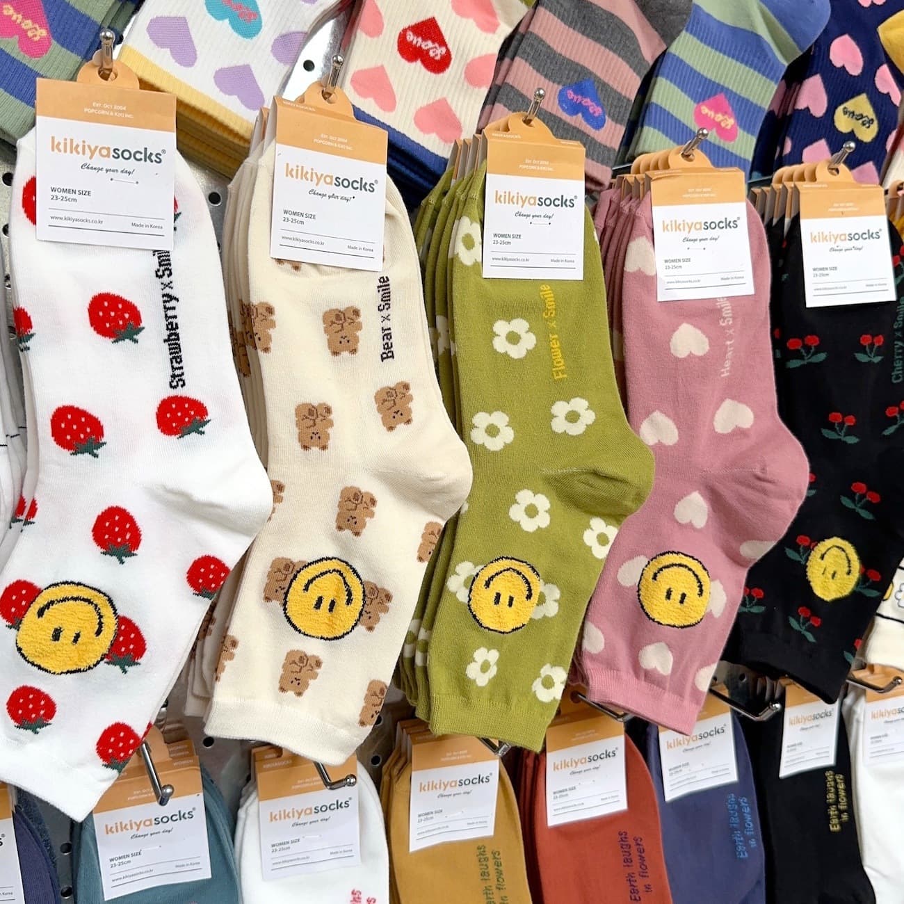 Dongdaemun Spring New Yellow Smiley Face Long Socks for Women 1928 Kikiya Korean Style Sweet Smiley Face Printed Women's Socks
