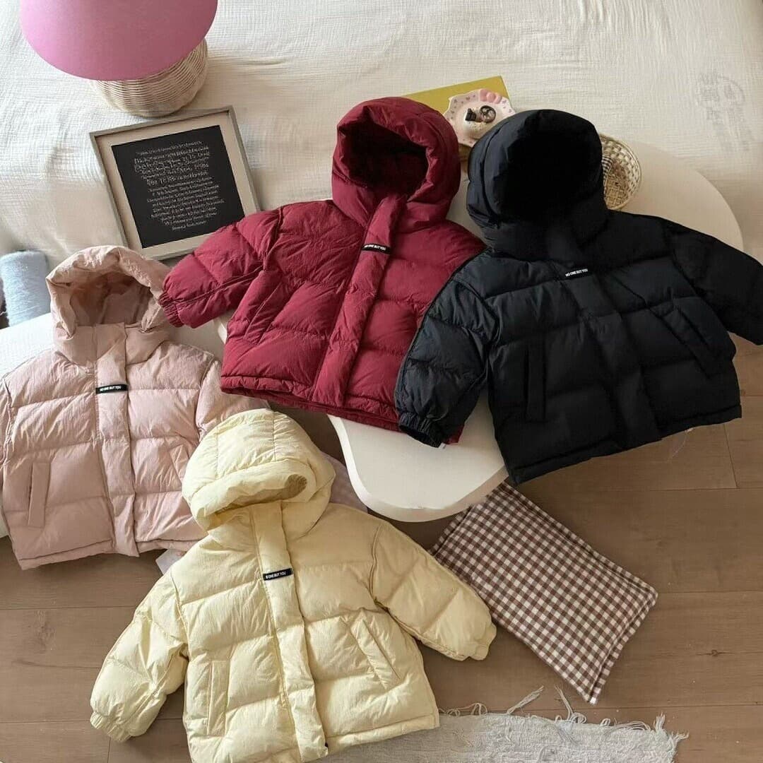 Children's Down Cotton Padded Jacket Korean Style Thick Cotton Coat Stylish Boy Winter Warm Short Hooded Jacket