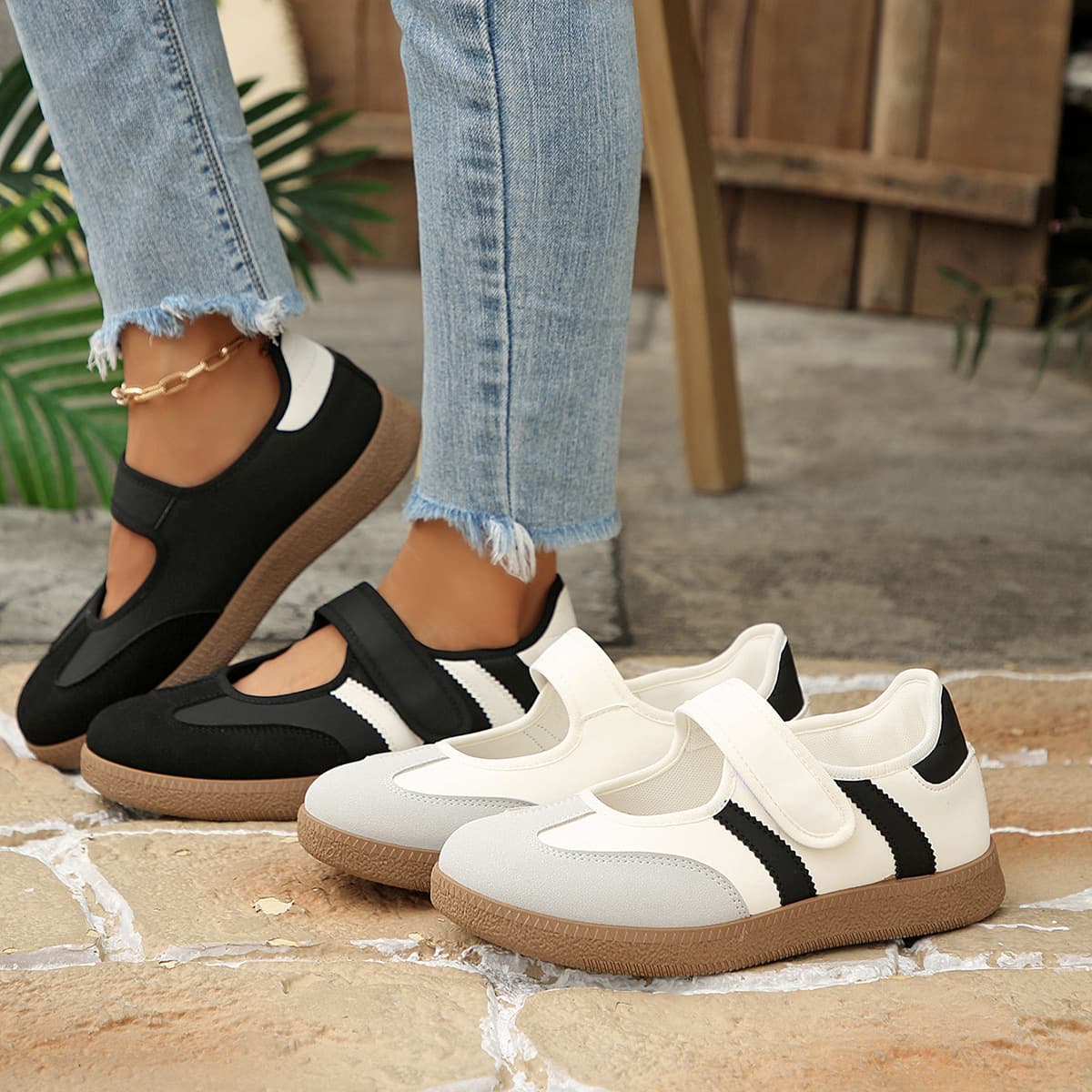 Cross-border Large Size Velcro Flat German Training Shoes Women Spring Summer New Style Vintage Casual Comfortable Slip-on Shoes
