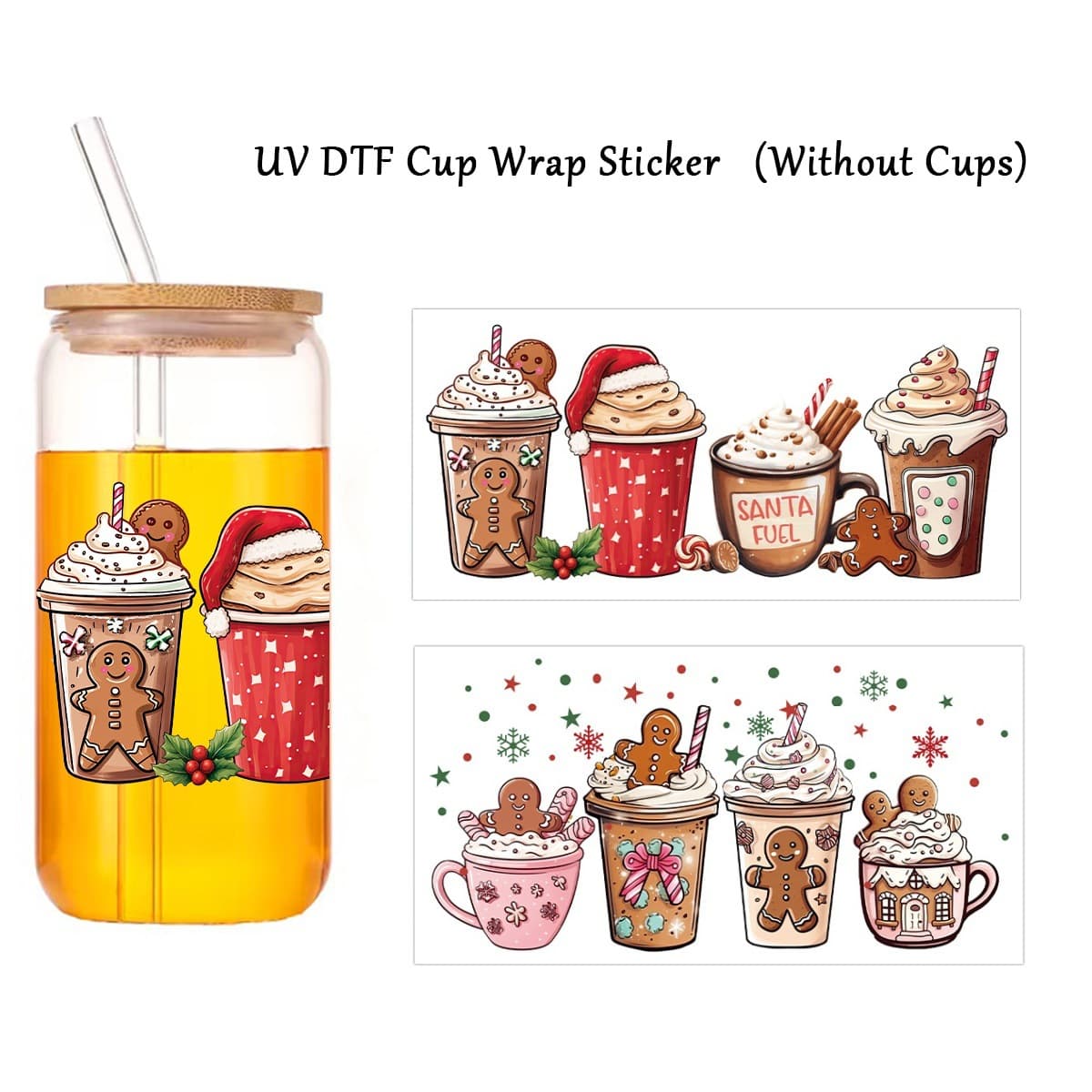 Cross-border Christmas 16oz Cup Label Sticker Glass Cup Sticker Crystal Label UV Pattern Transfer Transparent Sticker