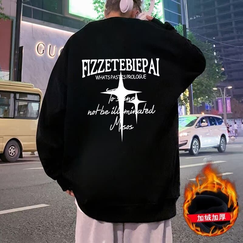 Printed Autumn/Winter Hoodie for Men 2024 Spring/Fall Korean Style New Round Neck Loose Top Chic Hong Kong Trend