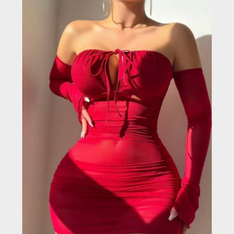 European and American Cross-border Sexy Transparent Lace-up Bodycon Dress Bustier Fashion Gloves Plus Size Lingerie Wholesale