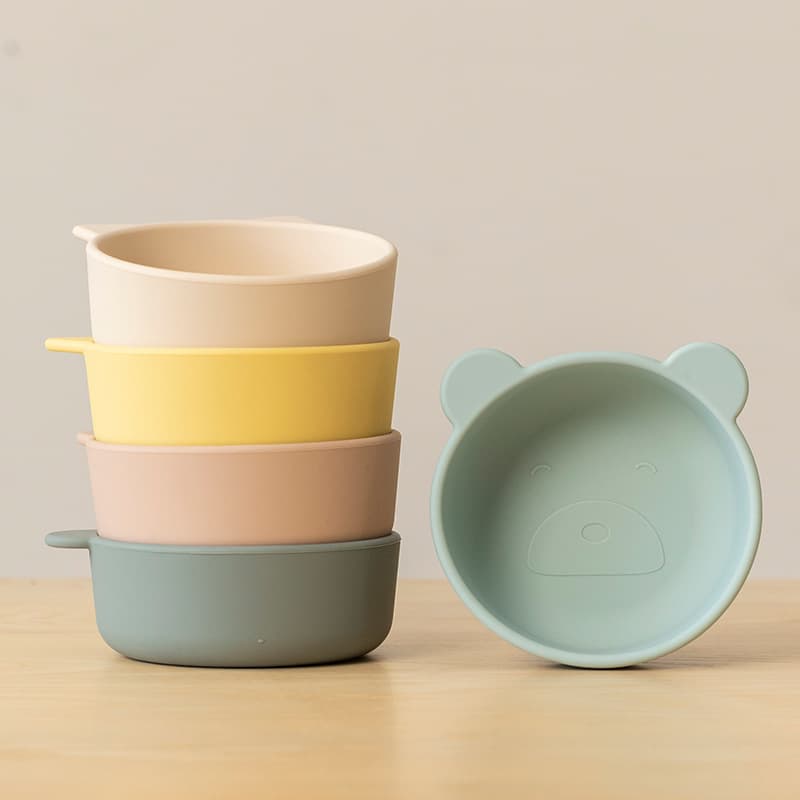 Food grade silicone tableware set children's feeding cartoon food supplement silicone bowl eating spoon bib baby eating