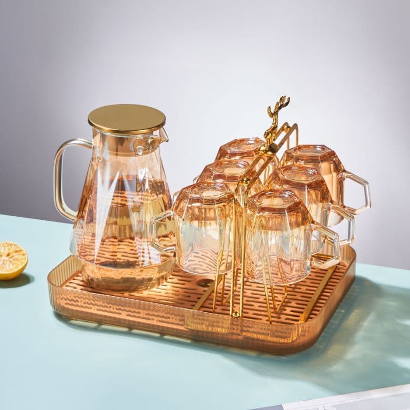 Cold kettle diamond high-end glass water cup home set living room cold kettle cup cup holder light luxury high temperature resistance