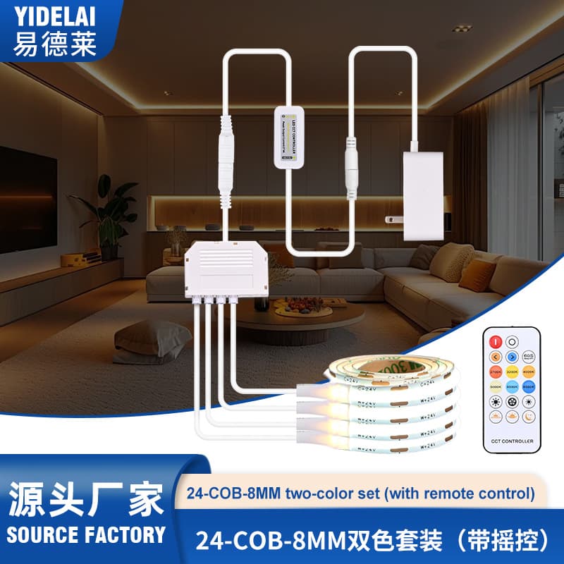Wholesale Dual-Color COB Flexible LED Strip Light Kit with Smart Remote Controller, for Export Cabinet and Wardrobe LED Light Strips