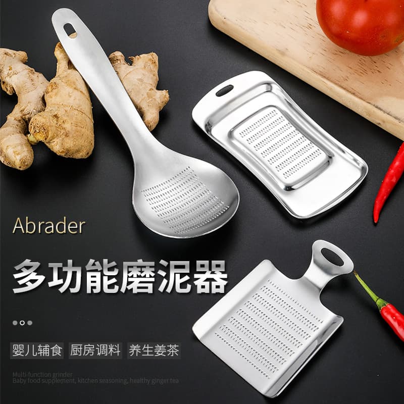 Stainless Steel Multi-functional Grinder Ginger Grater Mincer Spoon-shaped Manual Garlic Press Kitchen Tool