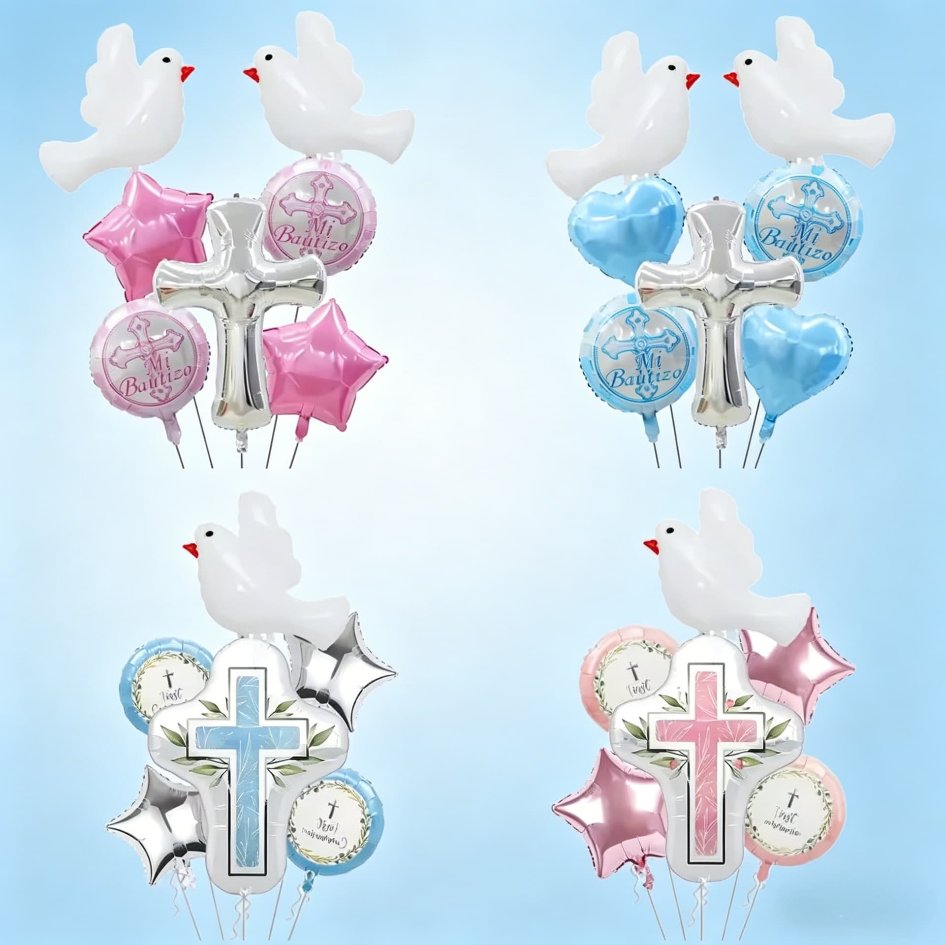 6pcs 7pcs cross dove white dove balloon combination baptism combination first communion party decoration gas