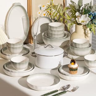 KANGMO Ceramic Single Bowl and Plate, Underglaze Color Dinnerware Set, Gradient Style Simple Housewarming Tableware for New Home