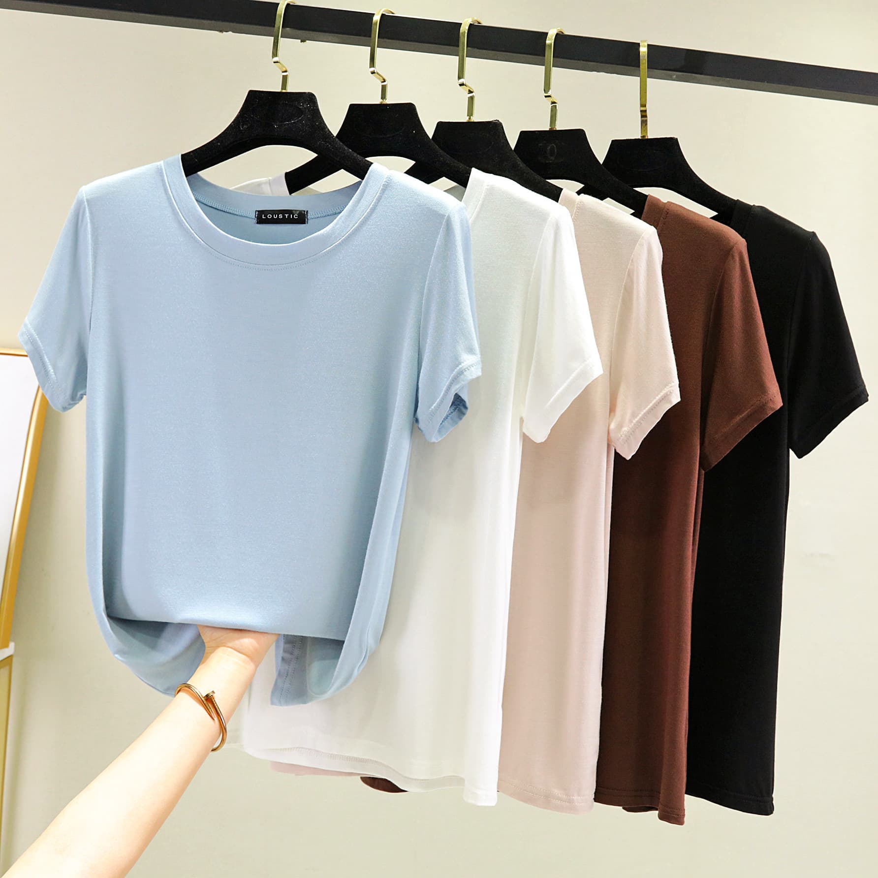 Summer Modal Round Neck Short Sleeve T-shirt Basic Women's Top Korean Solid Color Simple Large Size Loose Bottoming Shirt