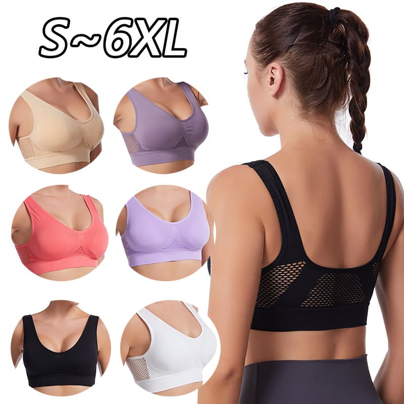 Sports Bra Wireless Hollow Mesh Breathable Hole Sports Bra Shockproof Yoga Running Plus Size Underwear for Women