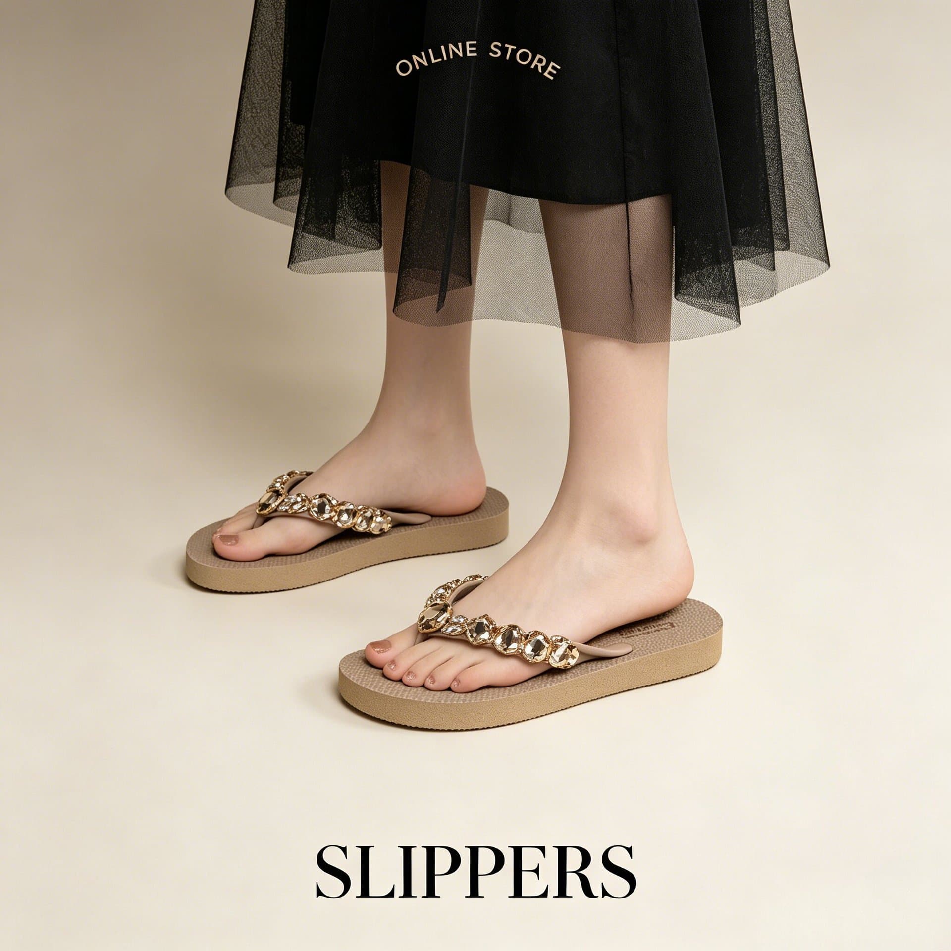 New Niche Design Trendy Rhinestone Toe-Post Sandals for Women Summer Outdoor Versatile Stunning Flat Flip-Flops