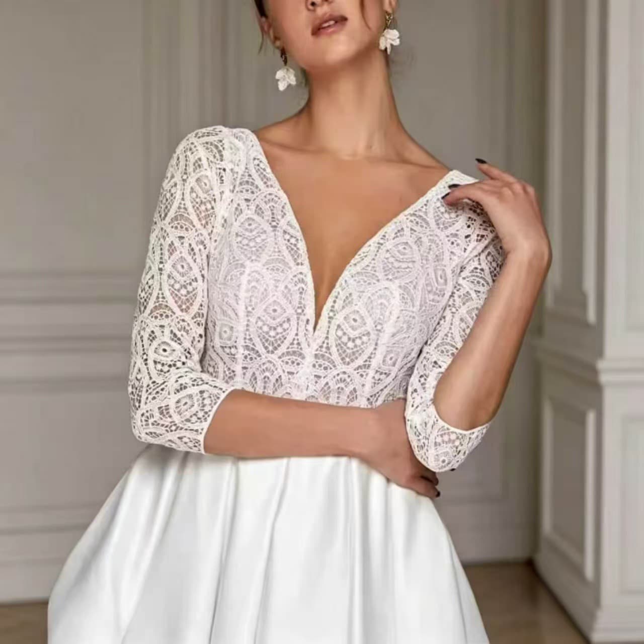 European and American Cross-border Trade Lace V-neck Light Wedding Dress Party Evening Gown