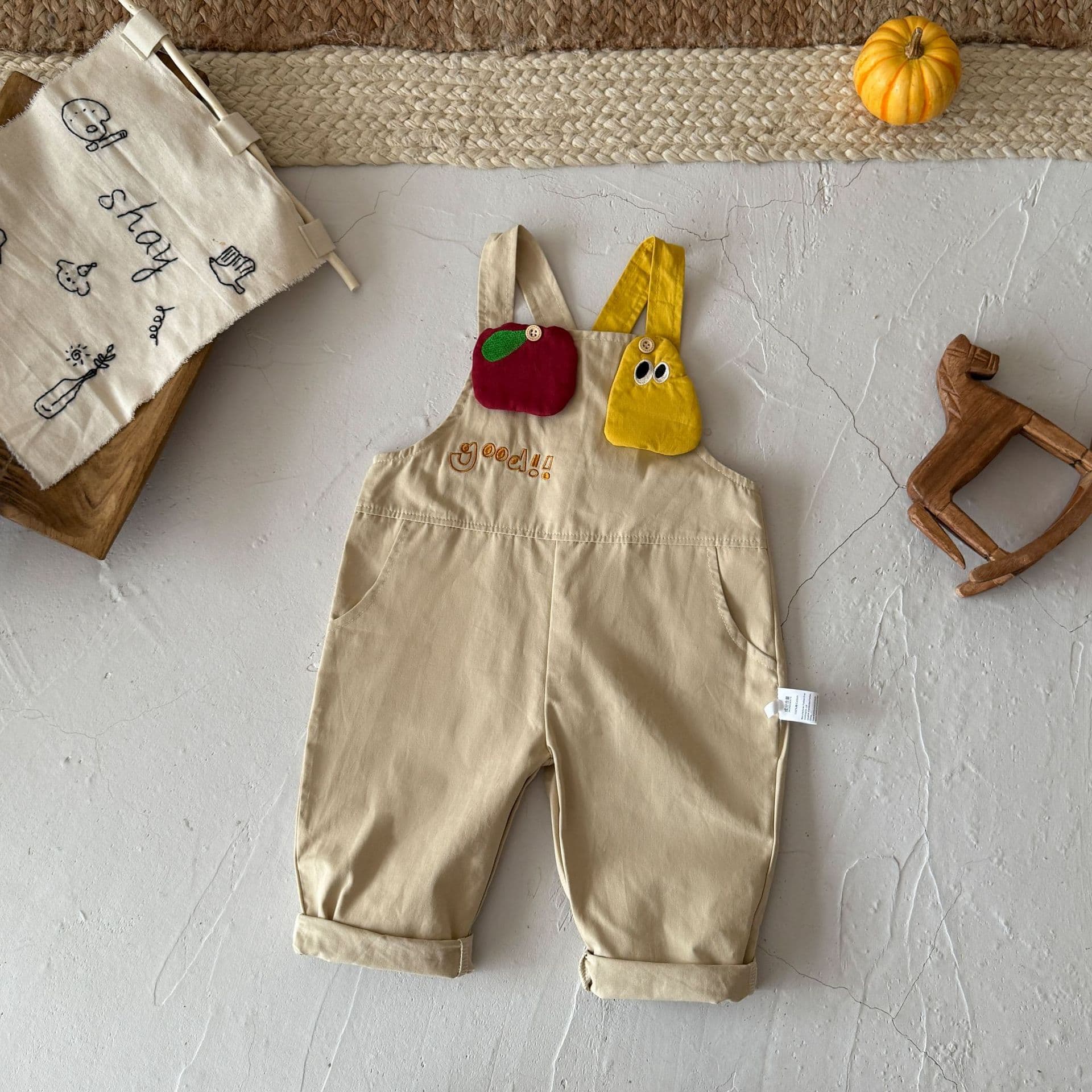 2025 Autumn Clothes Baby Children Cartoon Apple Pear Overalls Spring Autumn Cute Pants Boys Pants Girls Children's Clothes