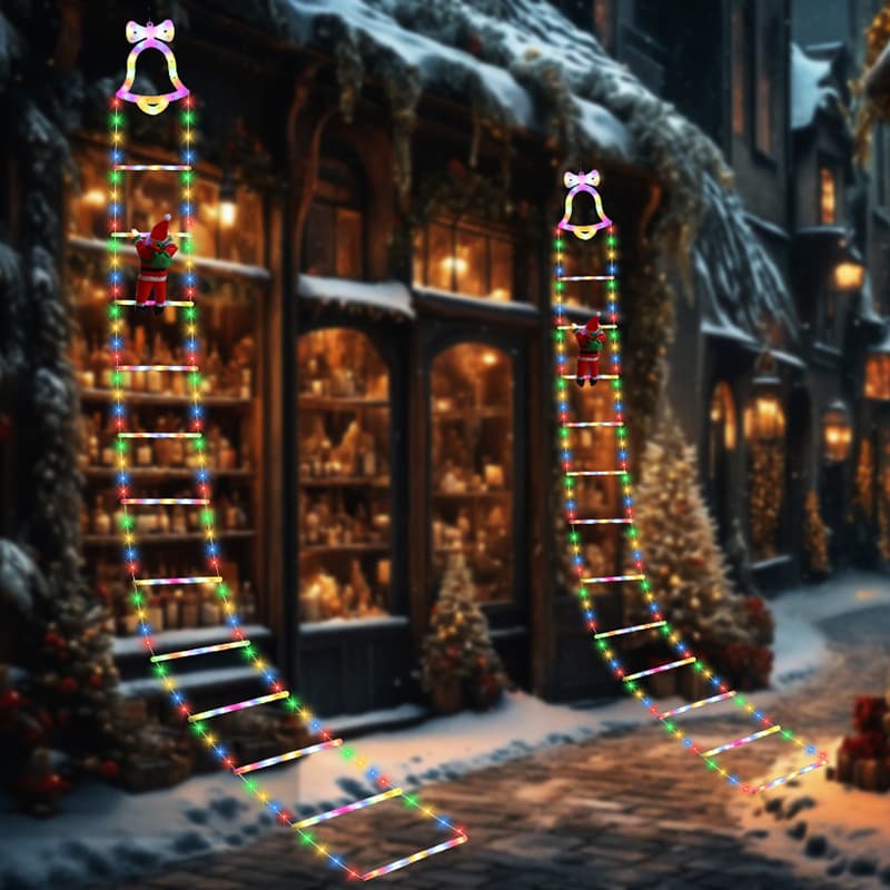 Cross-border New Design Bell Santa Claus LED Ladder Light Christmas Tree Festival Decoration Outdoor Waterproof Atmosphere Light