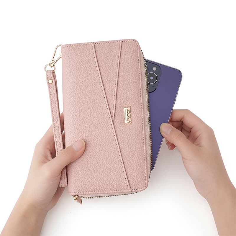 Cross-border women's wallet long large capacity card holder zipper leather mobile phone bag hand coin clip wholesale purse